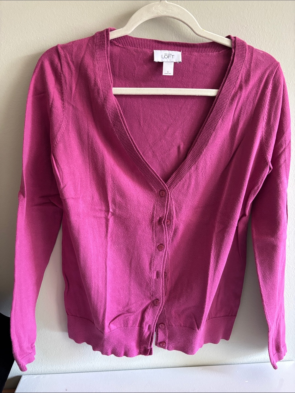 LOFT Magenta V-Neck Button Front Cardigan